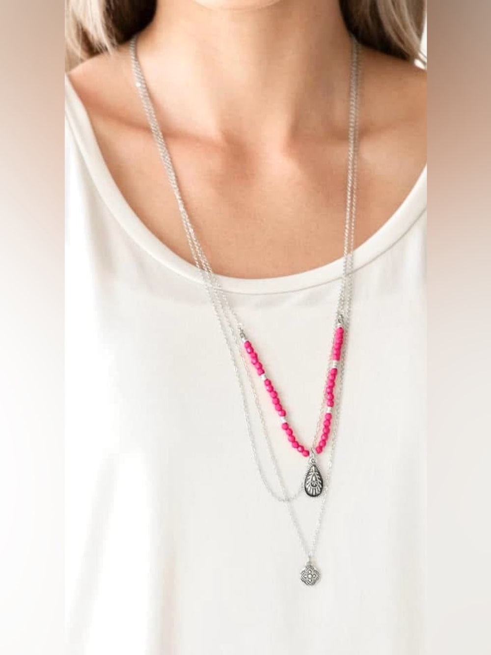Pink beaded layered necklace